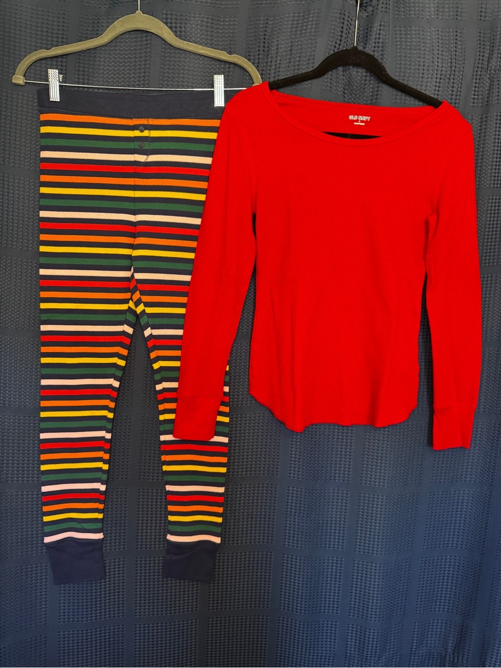 Adult Red & Stripes Long-Sleeve Top & Multicolor Striped Pajama Set